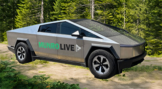 Munro Live Cybertruck with Munro Delta Wheels on a Forest Trail